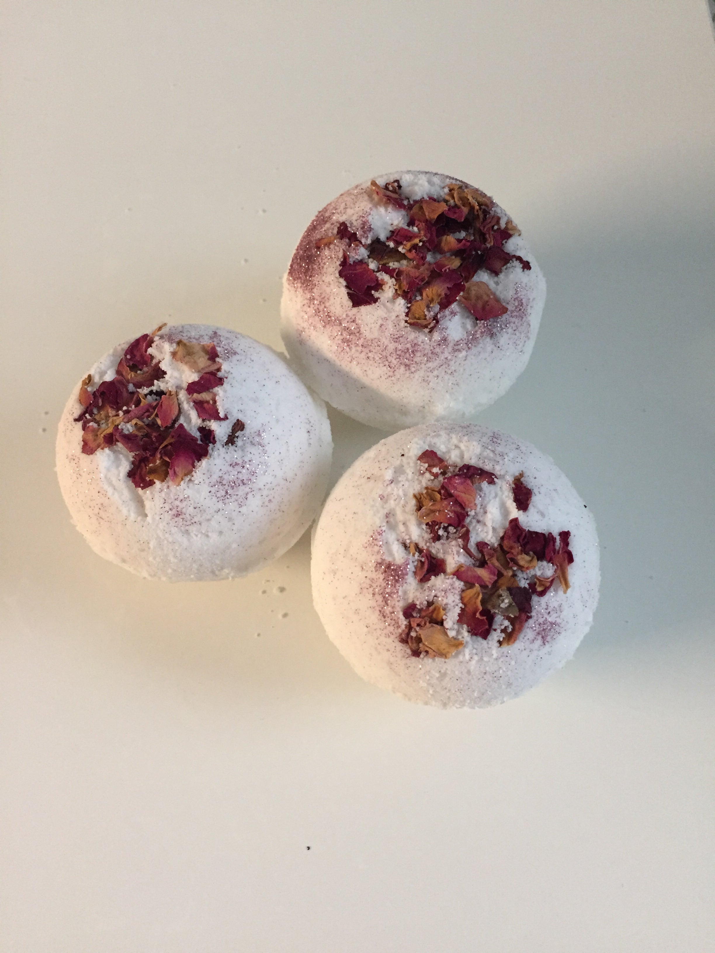 Rose Bath Bombs with Rose Petals and biodegradable glitter